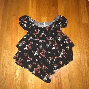 Free People Floral Black Top